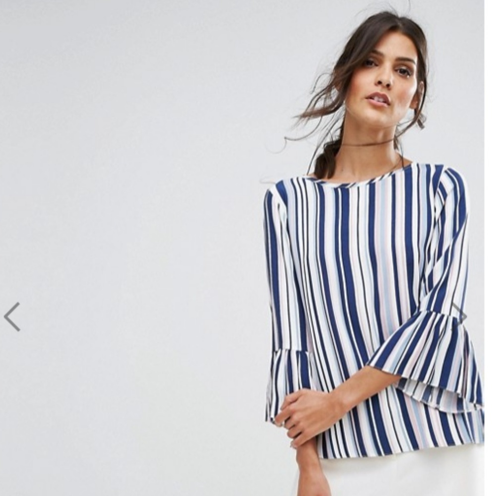 Frill Sleeve Striped Top